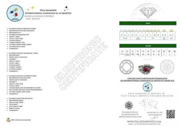 0.75 ct Pala Diamond - 18 carati Oro bianco - Anello Rubini - Diamante
