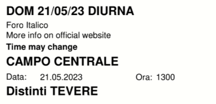 1 biglietto per la finale degli Internazionali BNL di Roma 2105