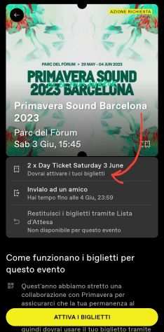 1 biglietto per Primavera Sound Barcellona 3 giugno