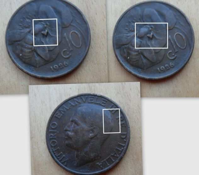 10 centesimi del 1926 Regno con difetto di conio - Pezzo di metallo nel campo -