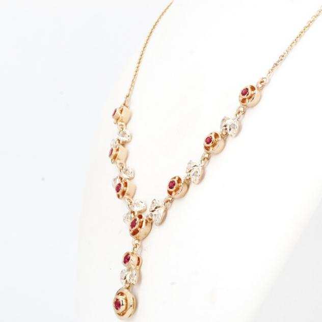 14 carati Argento, Oro - Collana Rubino - Diamanti