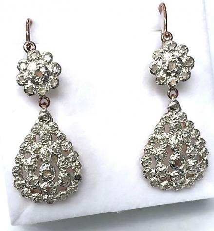 14 carati Argento, Oro rosa - Orecchini Diamanti - Diamanti