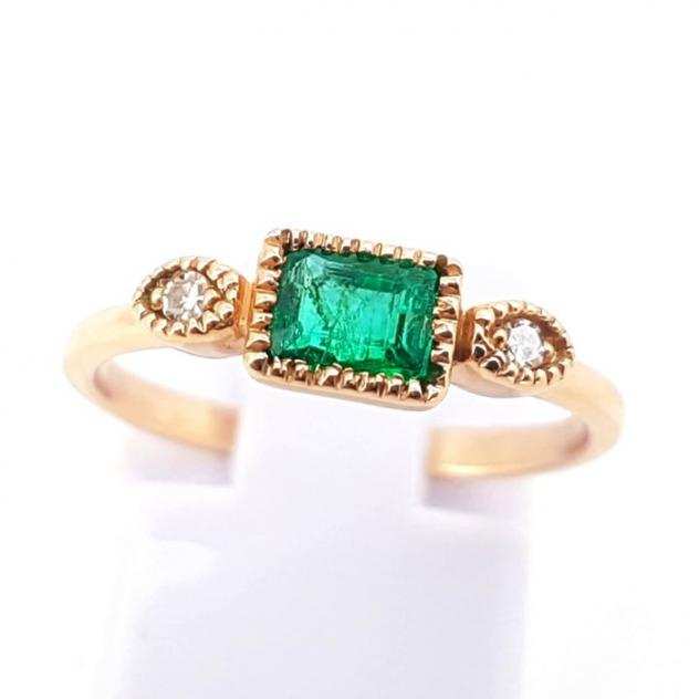 14 carati Oro - Anello Smeraldo - Diamante