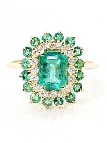 14 carati Oro - Anello Smeraldo - Diamanti, Smeraldi