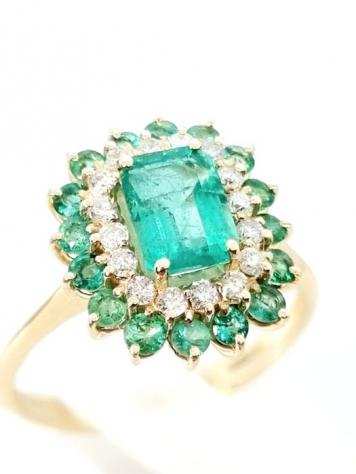 14 carati Oro - Anello Smeraldo - Diamanti, Smeraldi