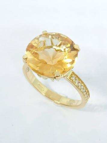 14 carati Oro giallo - Anello - 5.77 ct Quarzo citrino - Diamanti