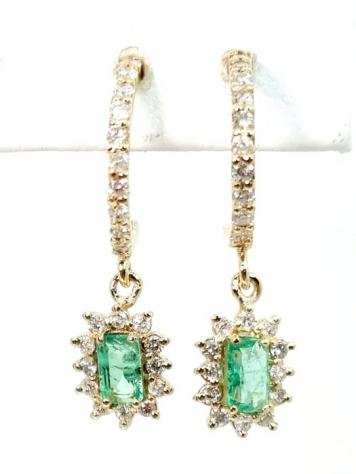14 carati Oro - Orecchini Smeraldi - Diamante
