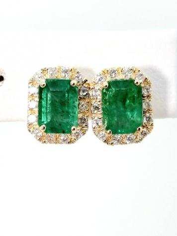 14 carati Oro - Orecchini Smeraldo - Diamante