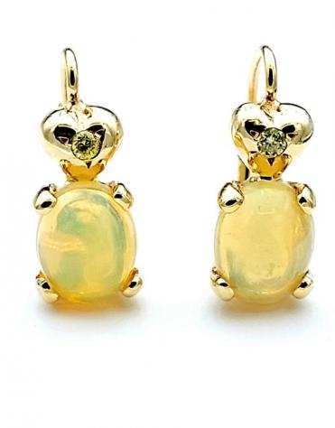 14 carati Oro, Oro giallo - Orecchini - 4.50 ct Opale - Diamanti