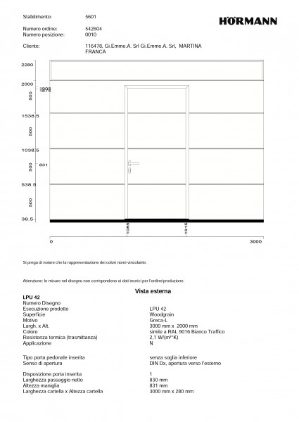 Portone sezionale Hörmann LPU42 3 m x 2 m