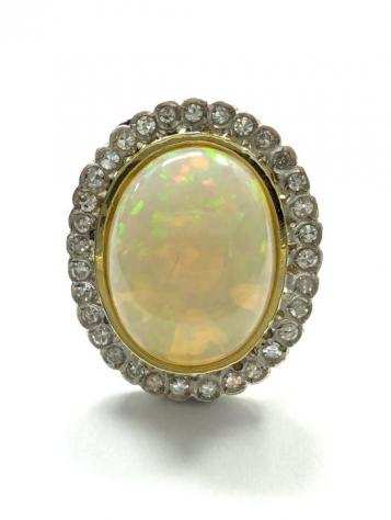 18 carati Argento, Oro - Anello Opale - Diamante