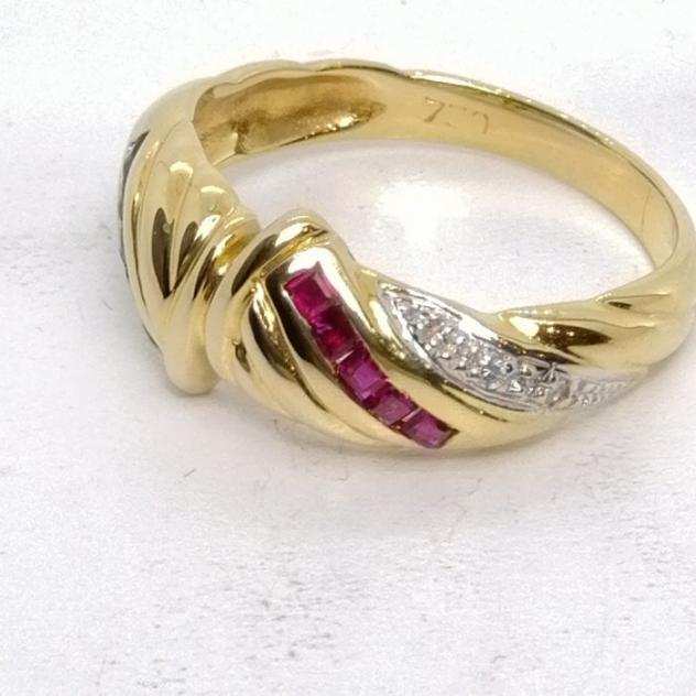 18 carati Oro - Anello - 0.03 ct Diamante - Rubini, Zaffiri