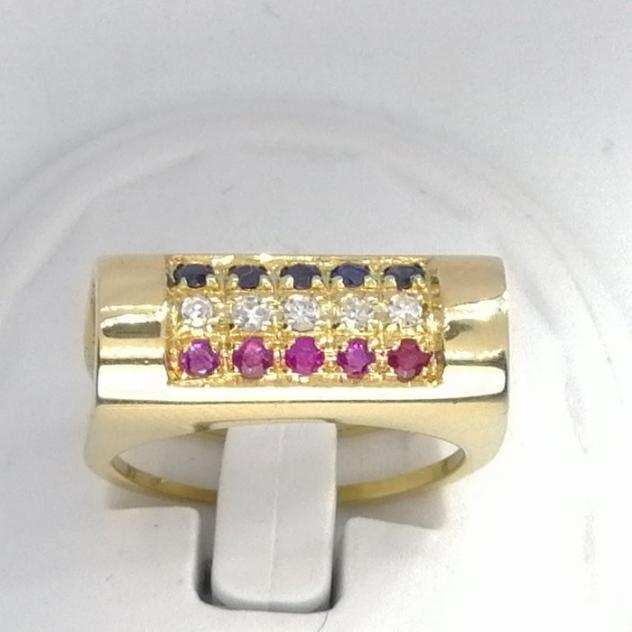 18 carati Oro - Anello - 0.19 ct Rubino - Diamanti, Zaffiri