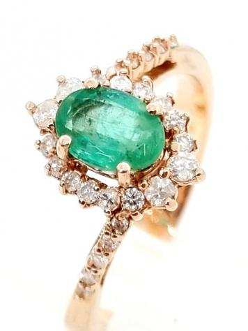 18 carati Oro - Anello - 0.84 ct Smeraldo - Diamanti