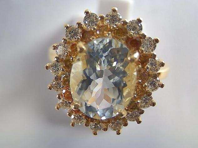 18 carati Oro - Anello Acquamarina - Diamante