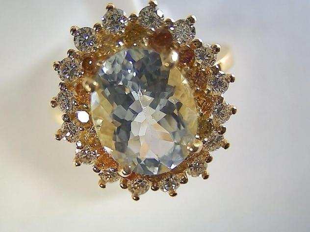 18 carati Oro - Anello Acquamarina - Diamante
