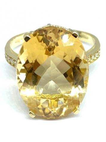 18 carati Oro - Anello Quarzo citrino - Diamante