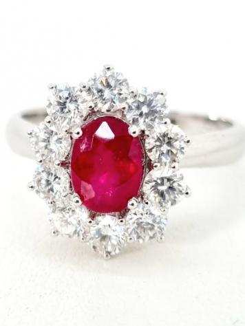 18 carati Oro - Anello Rubino - Diamante