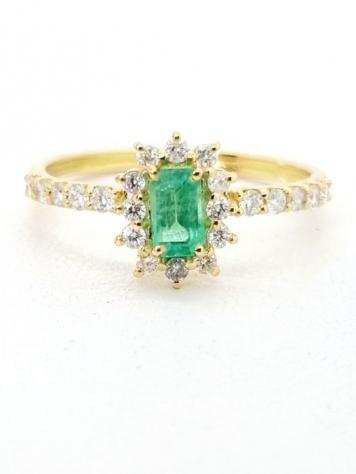 18 carati Oro - Anello Smeraldi - Diamante