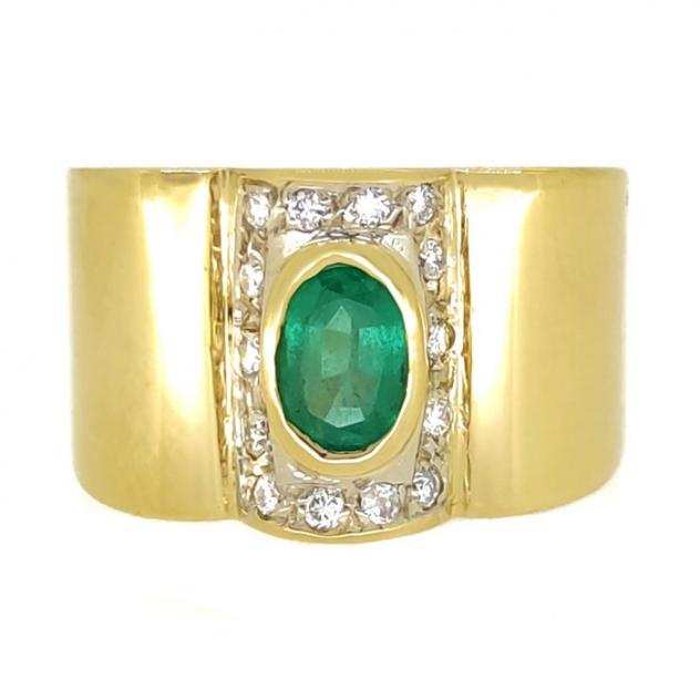 18 carati Oro - Anello Smeraldo - Ct 0.35 Diamanti