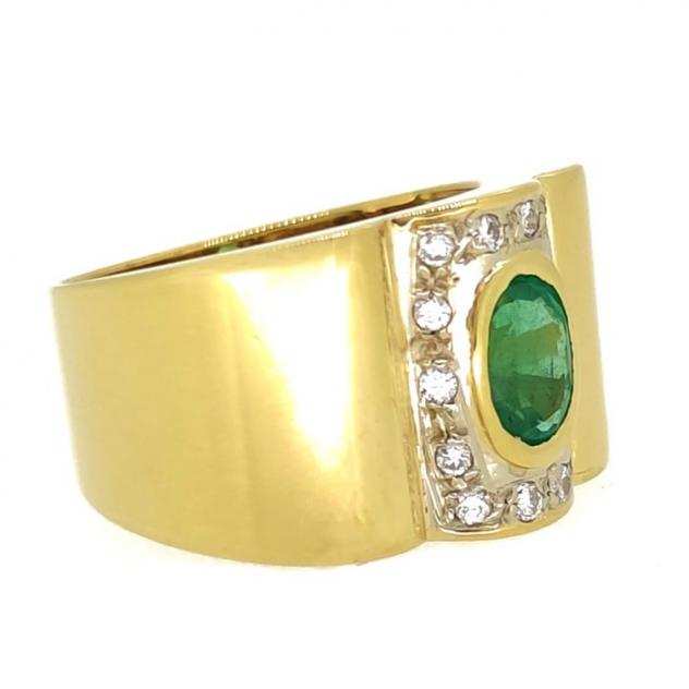 18 carati Oro - Anello Smeraldo - Ct 0.35 Diamanti