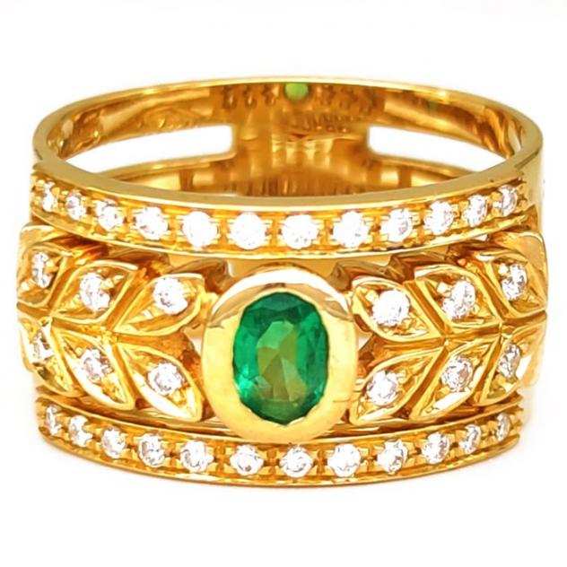 18 carati Oro - Anello Smeraldo - Ct 0.42 Diamanti