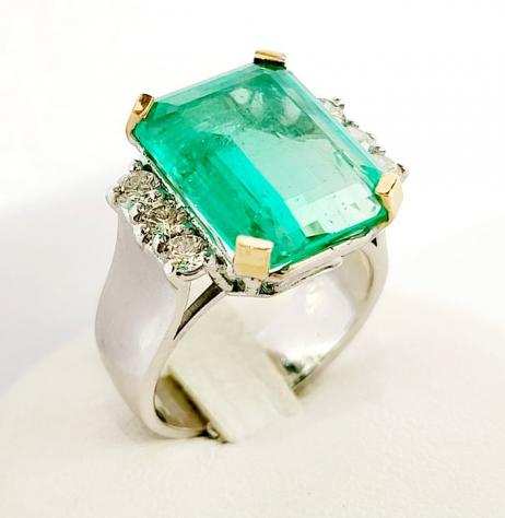 18 carati Oro - Anello Smeraldo - Diamante