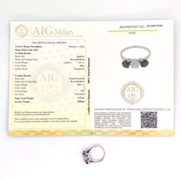 18 carati Oro bianco - Anello - Ct 0.65 Diamante - Aig certificate n j5120019220