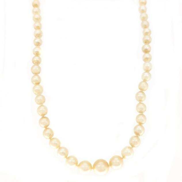 18 carati Oro bianco - Collana - 0.24 ct Diamante - Perle Akoya 3.93 mm - Ct 0.10 Smeraldo