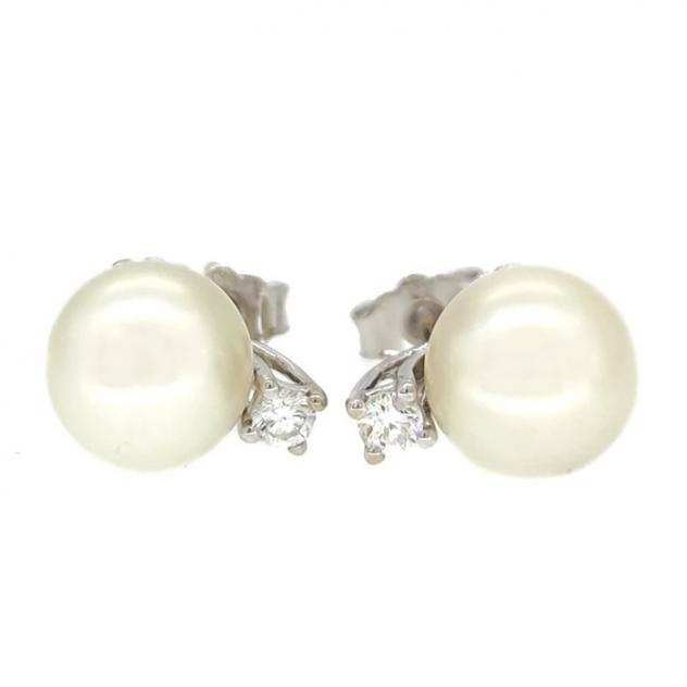 18 carati Oro bianco - Orecchini - 0.14 ct Diamante - Perla Akoya 8.88 mm