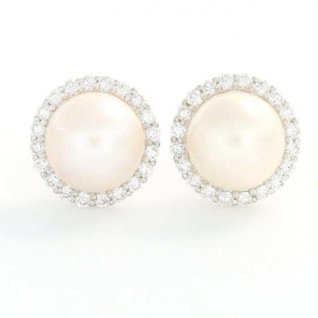 18 carati Oro bianco - Orecchini Diamante - perla dacqua dolce