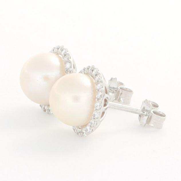18 carati Oro bianco - Orecchini Diamante - perla dacqua dolce