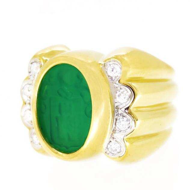 18 carati Oro bianco, Oro giallo - Anello - 0.80 ct Diamonds - Pietra Verde 5.00 Ct