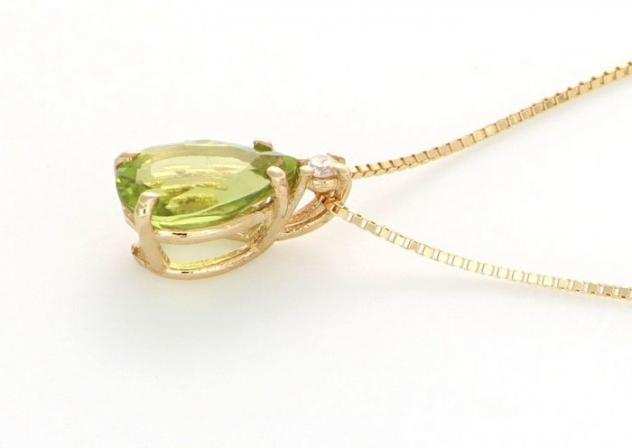 18 carati Oro - Collana con ciondolo - 0.01 ct Diamante - Peridoti