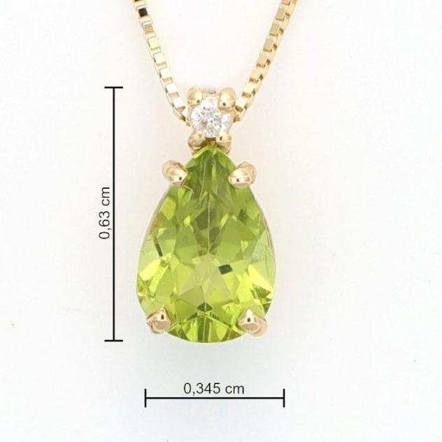 18 carati Oro - Collana con ciondolo - 0.01 ct Diamante - Peridoti