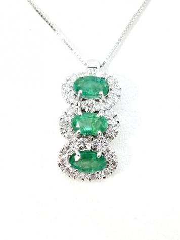 18 carati Oro - Collana con pendente - 1.06 ct Smeraldo - Diamanti