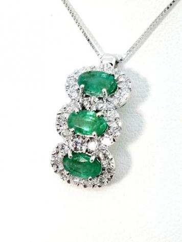 18 carati Oro - Collana con pendente - 1.06 ct Smeraldo - Diamanti