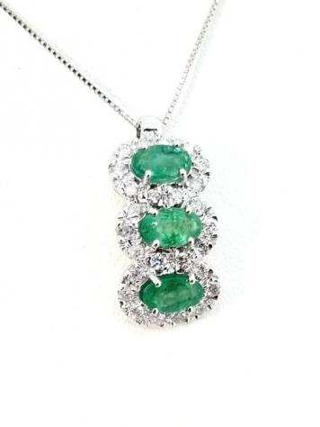 18 carati Oro - Collana con pendente - 1.06 ct Smeraldo - Diamanti