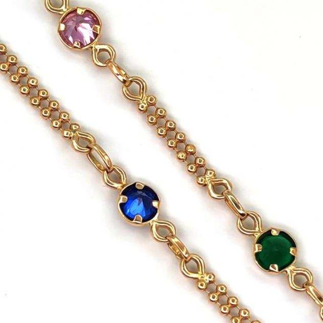 18 carati Oro giallo - Bracciale Perle varie - Pietre colorate