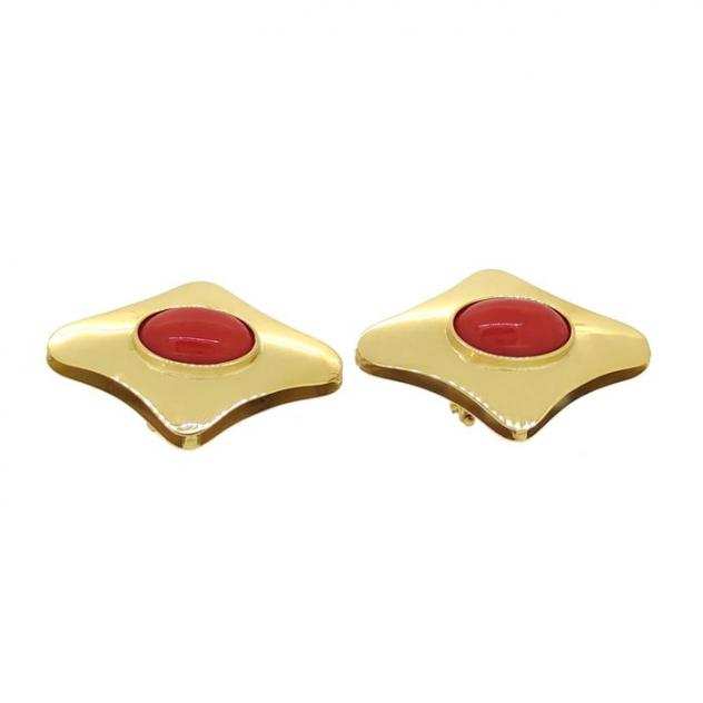 18 carati Oro giallo - Orecchini - Corallo rosso del mediterraneo 8.20 x 12.60 mm