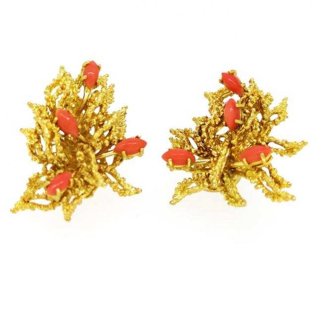 18 carati Oro - Orecchini - Coralli rossi del mediterraneo 3.10 x 5.77 mm