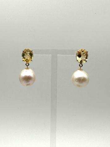18 carati Oro - Orecchini Quarzo citrino - south sea pearls