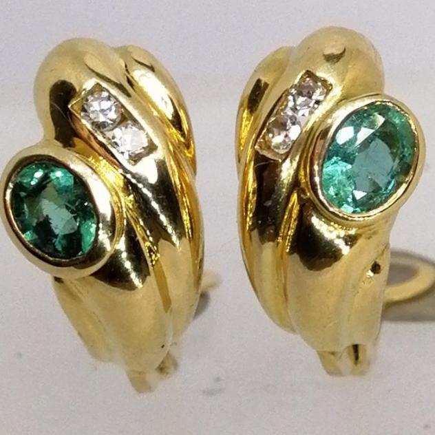 18 carati Oro - Orecchini Smeraldo - Diamante