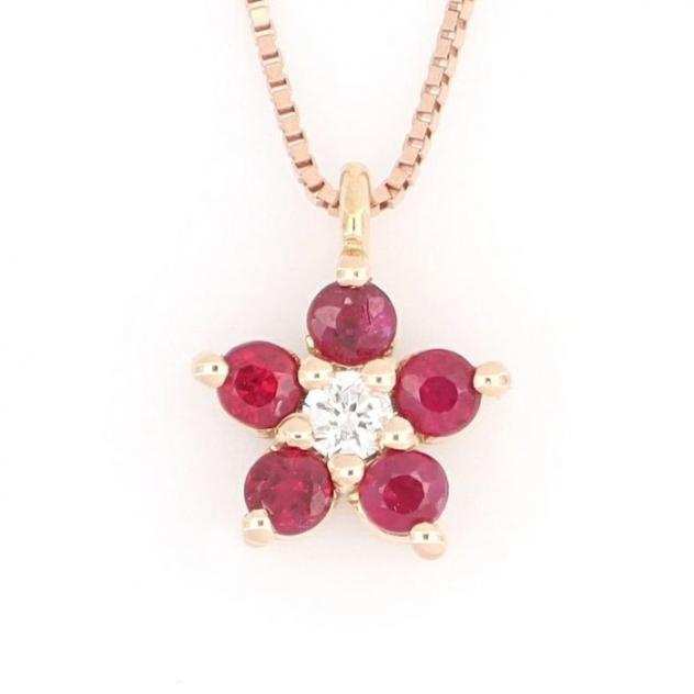 18 carati Oro rosa - Collana con ciondolo - 0.03 ct Diamante - Rubini