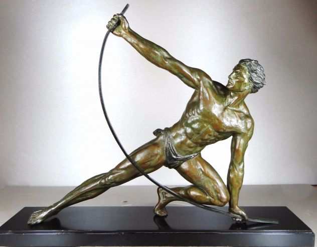 19201930 J DE RONCOURT GRANDE STATUA SCULTURA ART DECO ATLETA UOMO NUDO BANDEUR