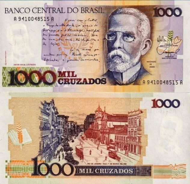 (1986-88)Banconota Brasile 1000 Cruzados quotMachado de Assisquot Fior di stampa(FDS)