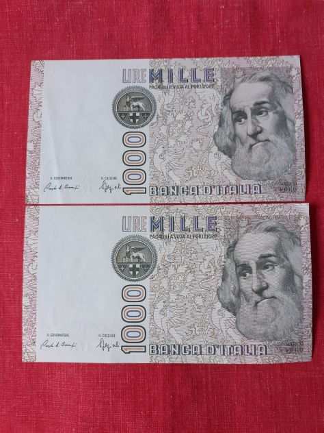 2 Banconote L. 1000 M. Polo 1982 consecutive SPL