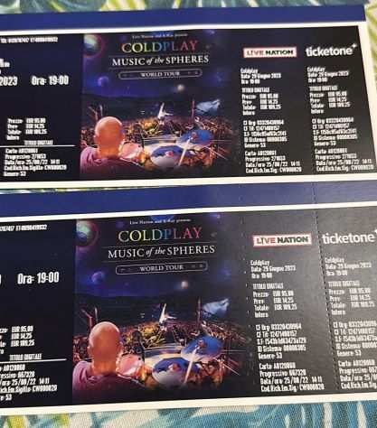 2 biglietti Coldplay Milano 29 giugno