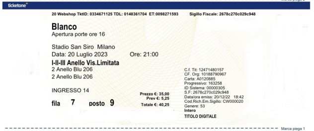 2 Biglietti Concerto Blanco 2023 Milano 200723