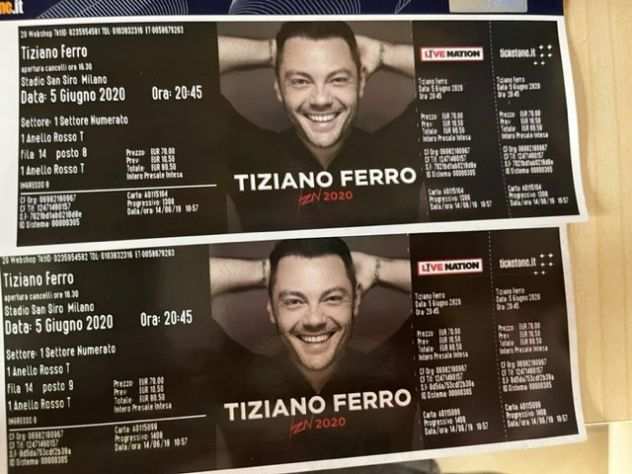 2 biglietti concerto Tiziano Ferro 15 giugno 2023